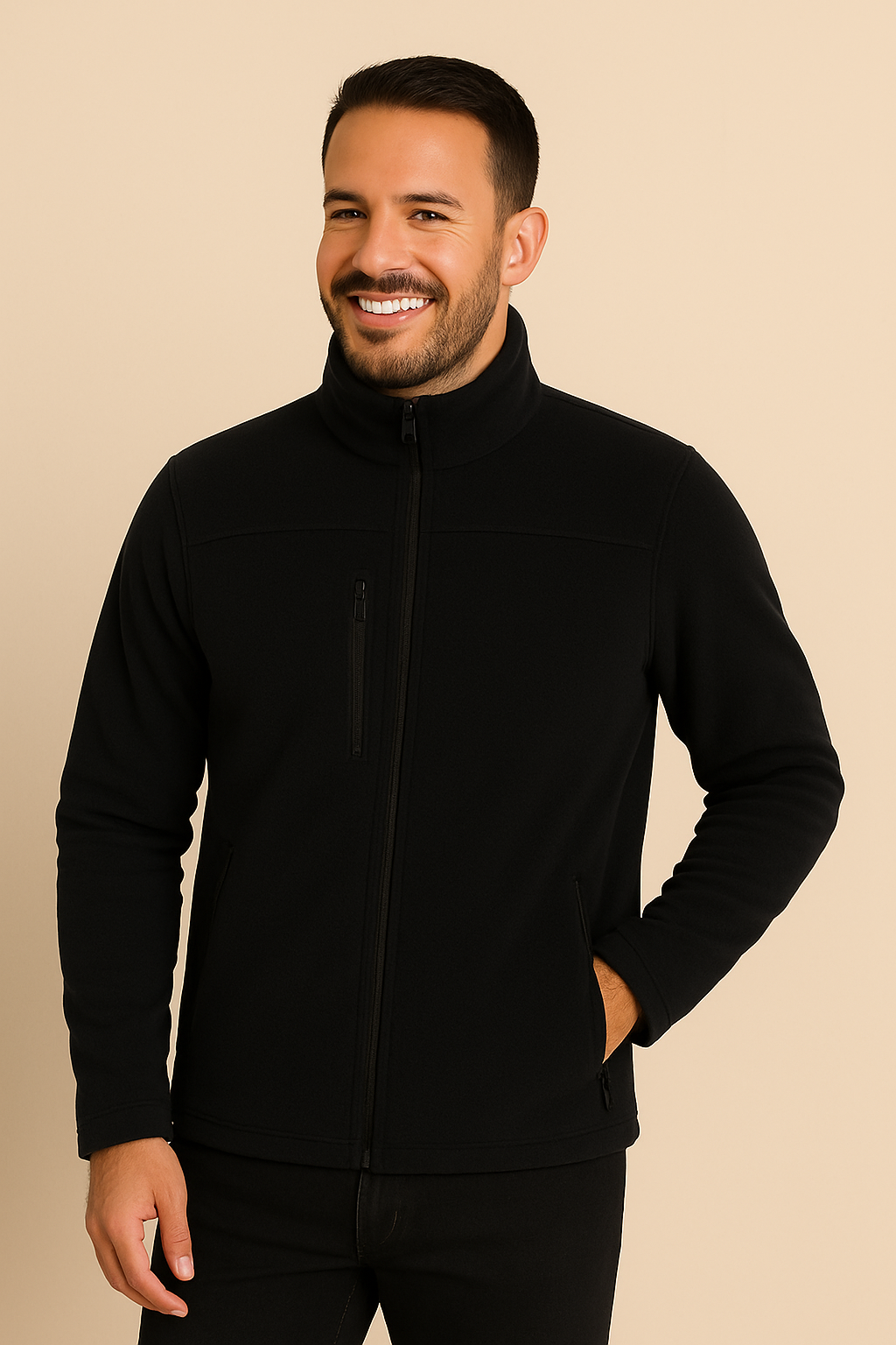 Unisex Fermuarlı Cepli Dik Yaka Polar