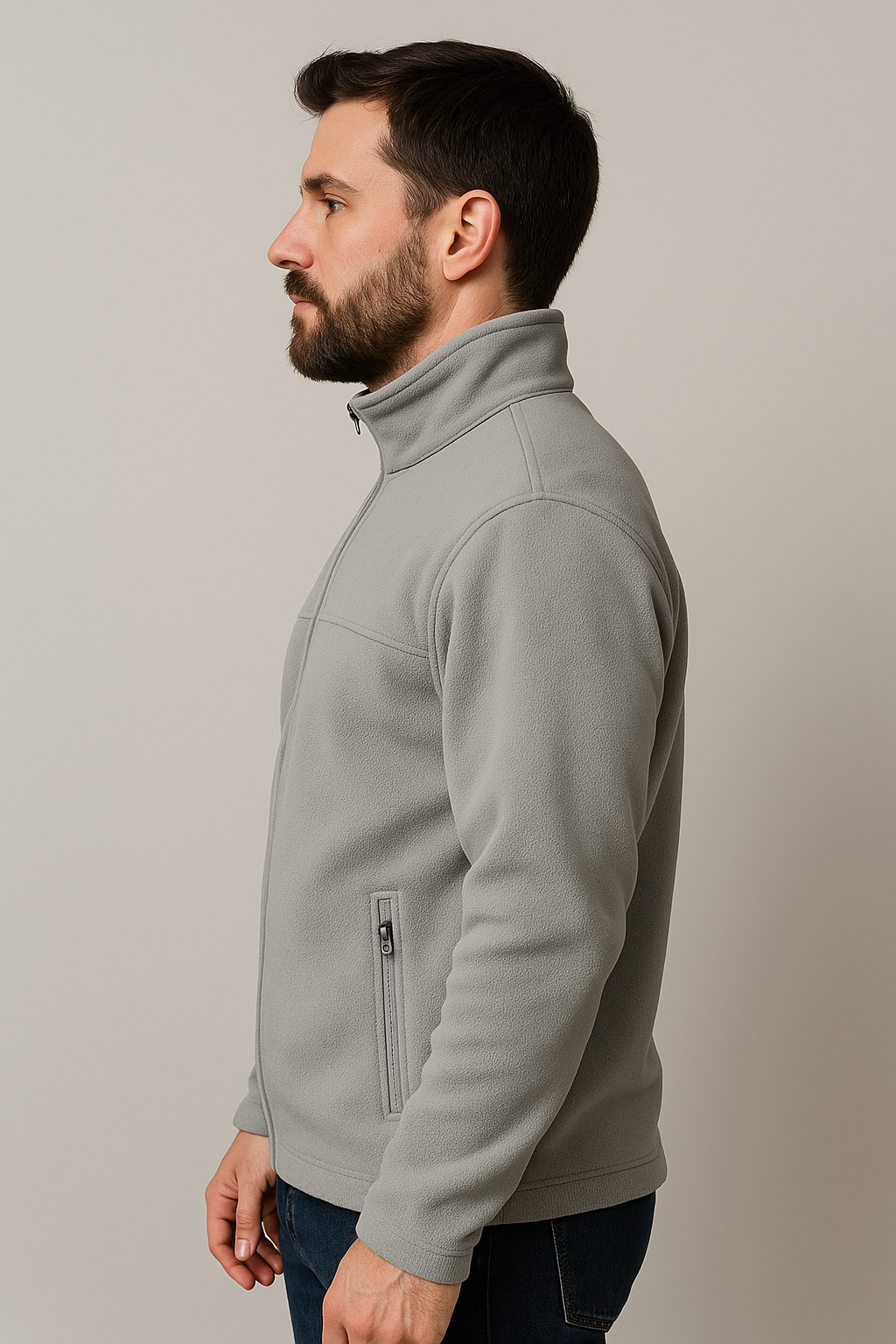 Unisex Fermuarlı Cepli Dik Yaka Polar