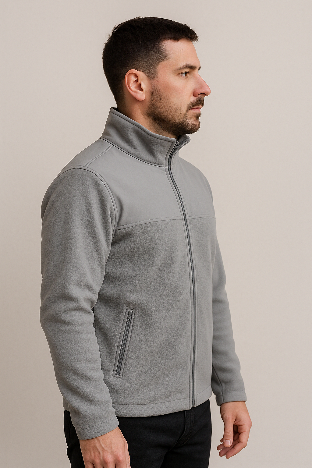 Unisex Fermuarlı Cepli Dik Yaka Polar