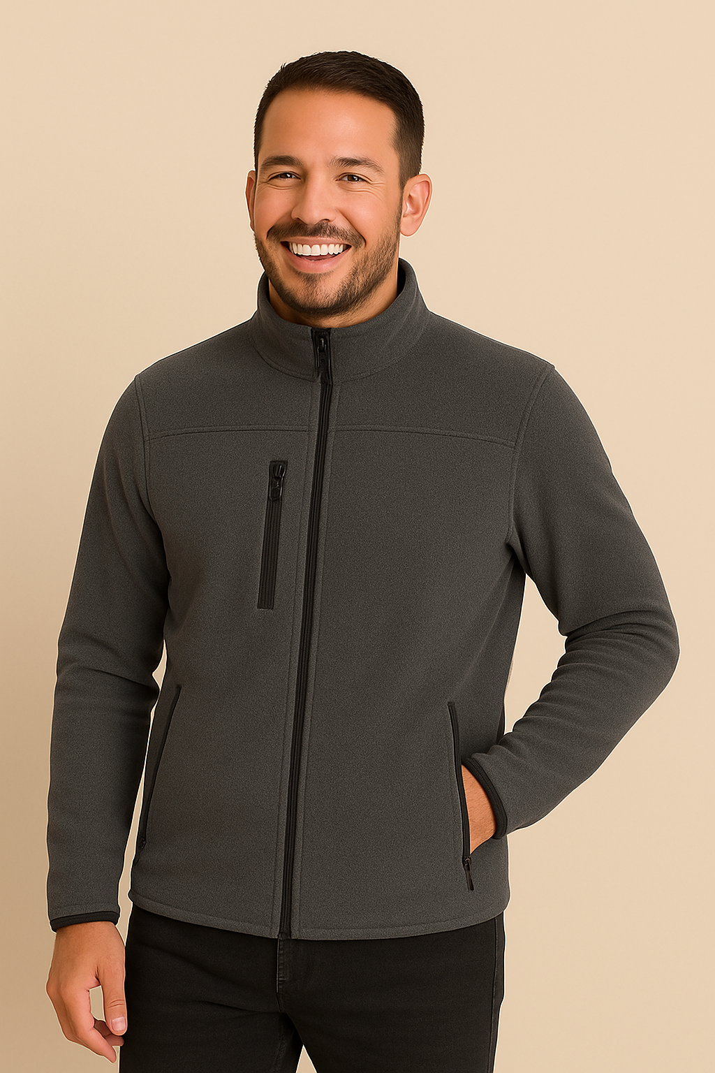 Unisex Fermuarlı Cepli Dik Yaka Polar