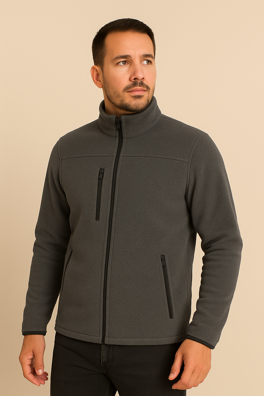 Unisex Fermuarlı Cepli Dik Yaka Polar