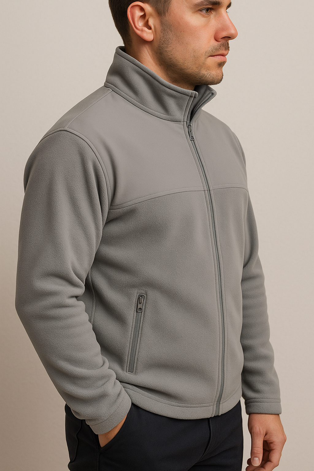 Unisex Fermuarlı Cepli Dik Yaka Polar