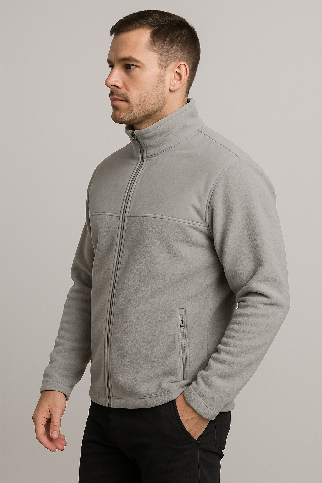 Unisex Fermuarlı Cepli Dik Yaka Polar