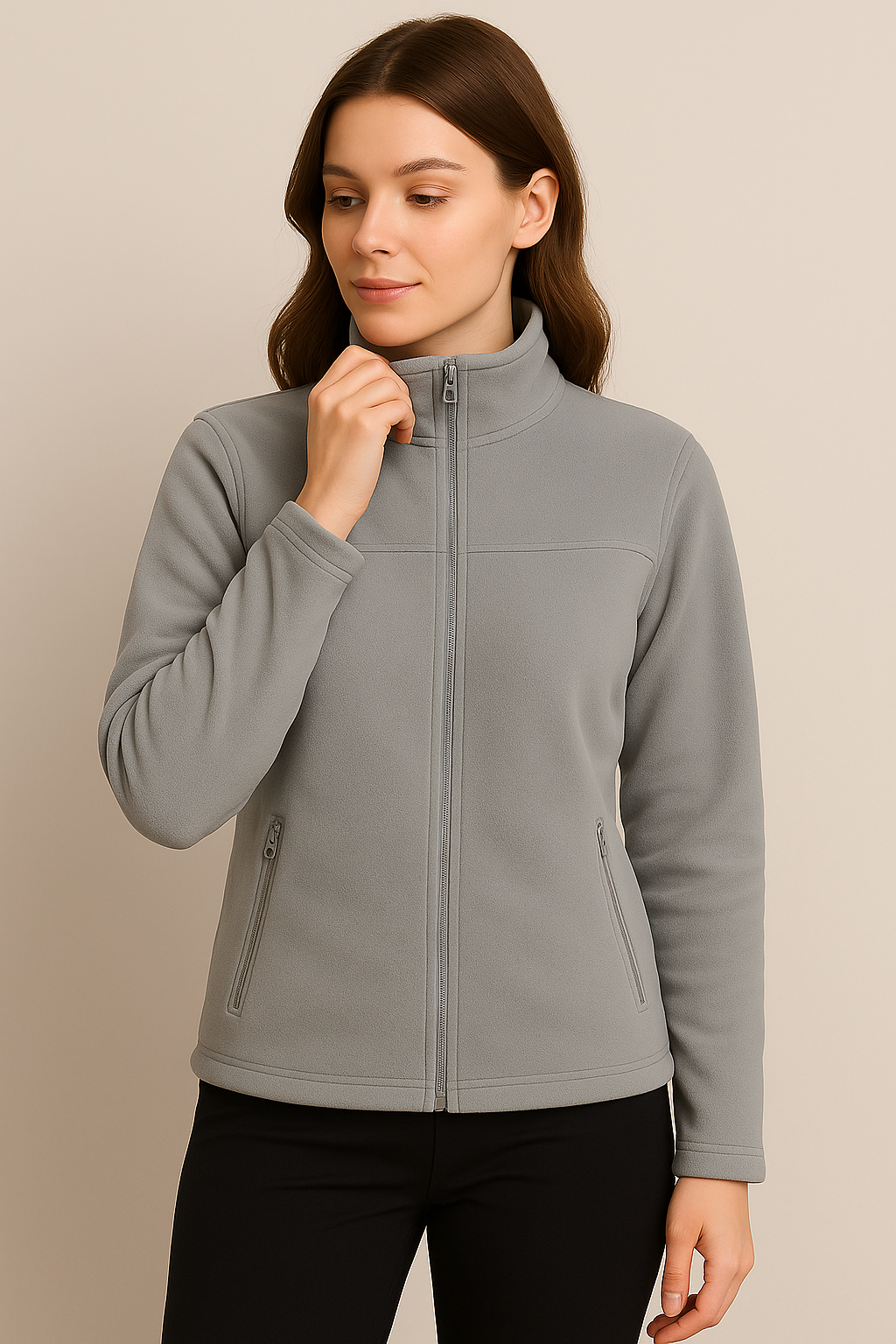 Unisex Fermuarlı Cepli Dik Yaka Polar