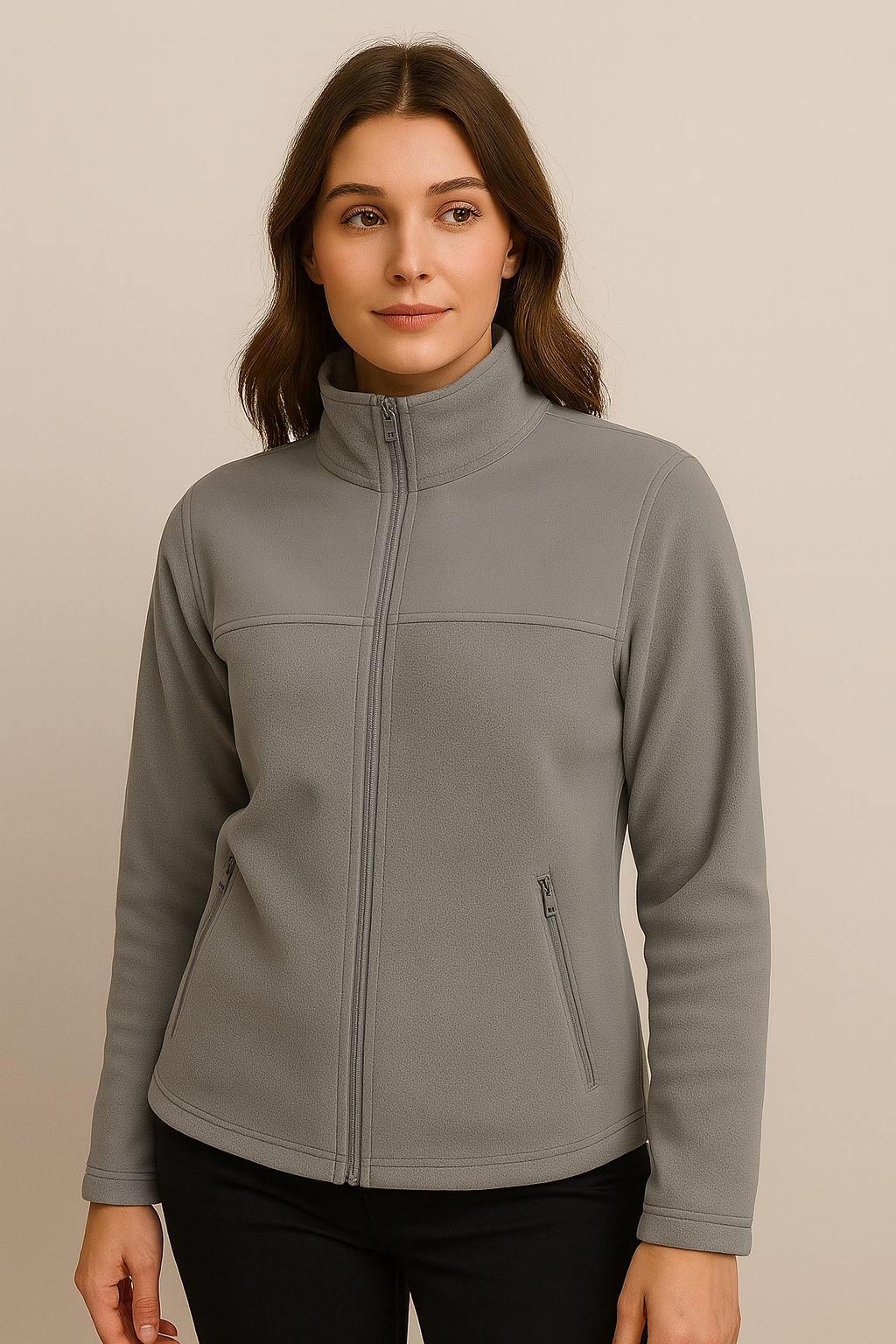 Unisex Fermuarlı Cepli Dik Yaka Polar