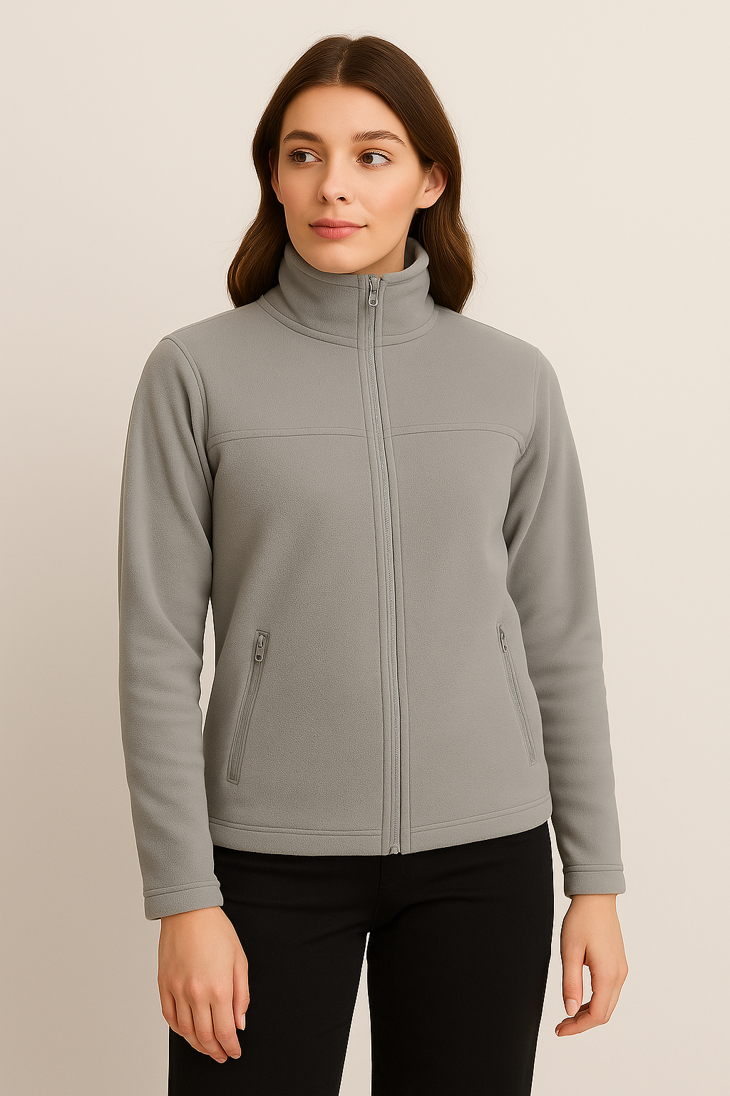 Unisex Fermuarlı Cepli Dik Yaka Polar