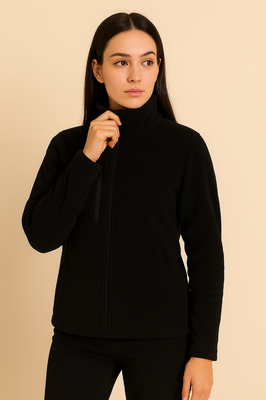 Unisex Fermuarlı Cepli Dik Yaka Polar