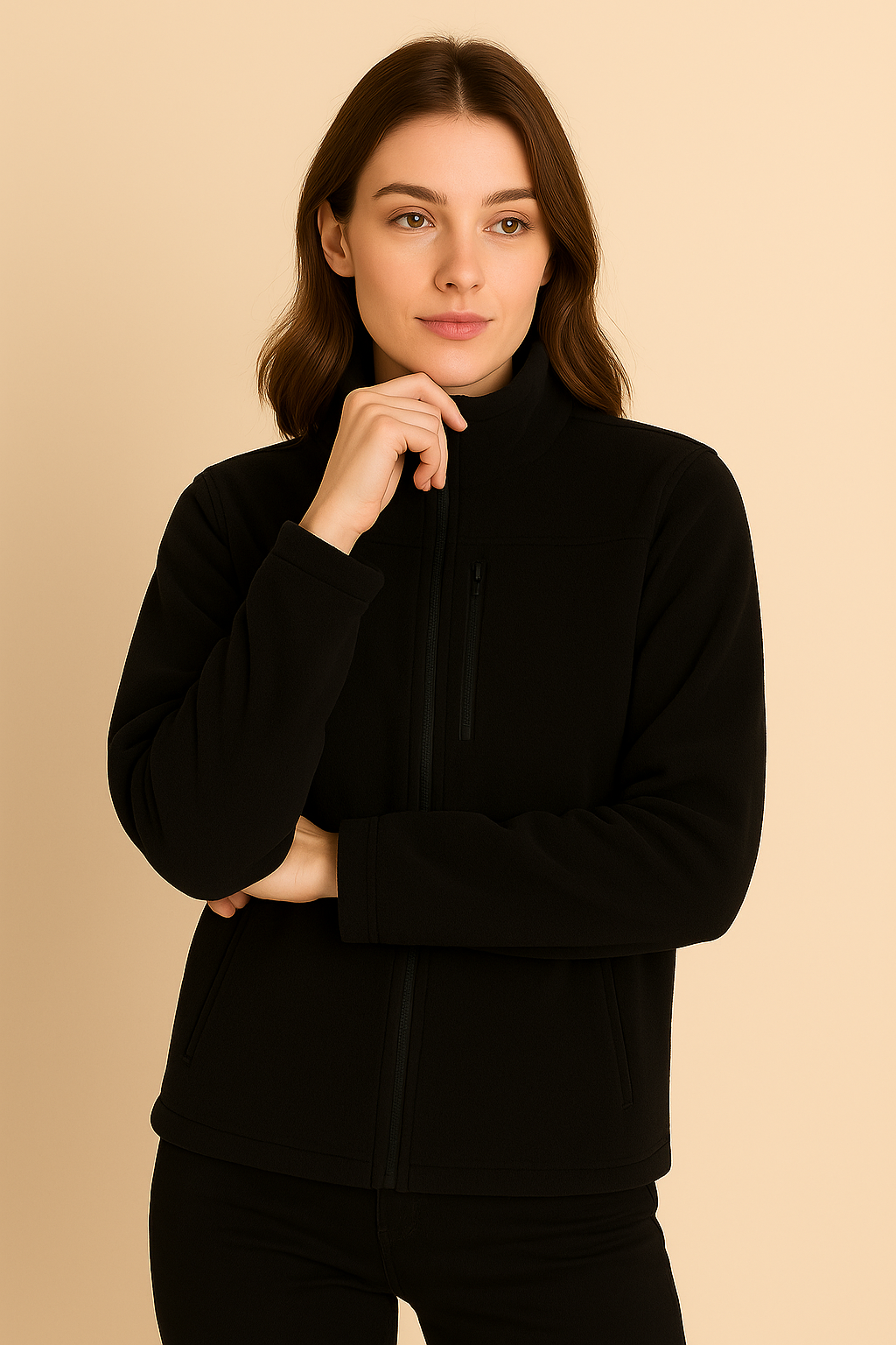 Unisex Fermuarlı Cepli Dik Yaka Polar