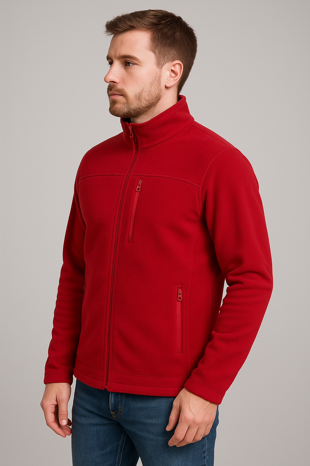 Unisex Fermuarlı Cepli Dik Yaka Polar