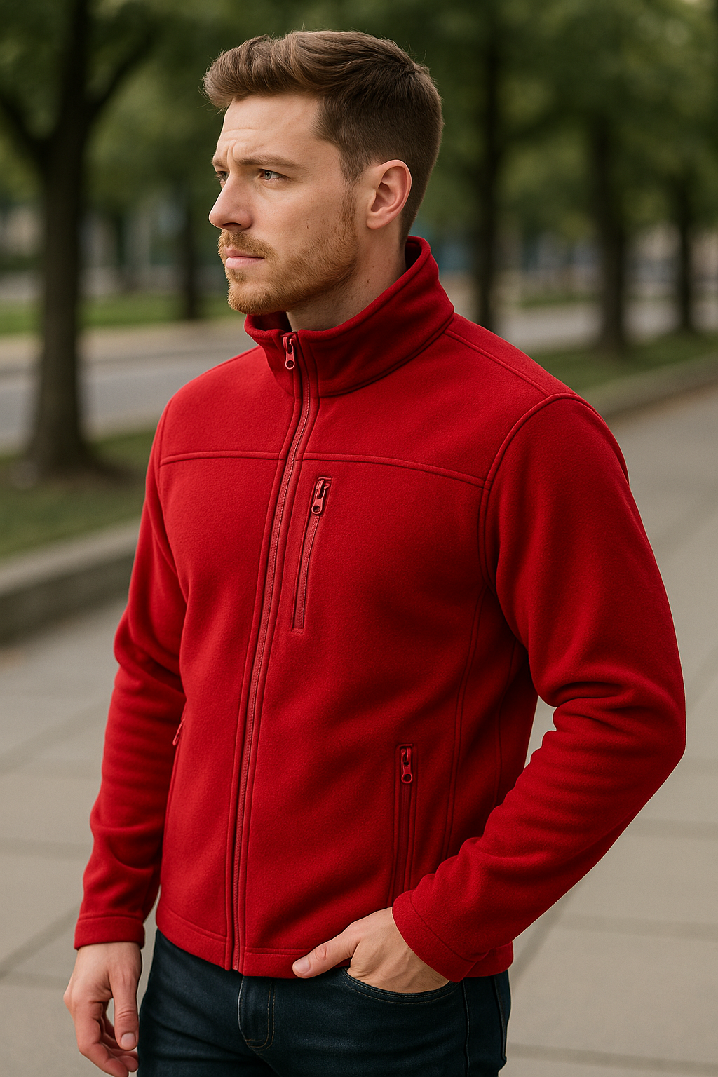 Unisex Fermuarlı Cepli Dik Yaka Polar