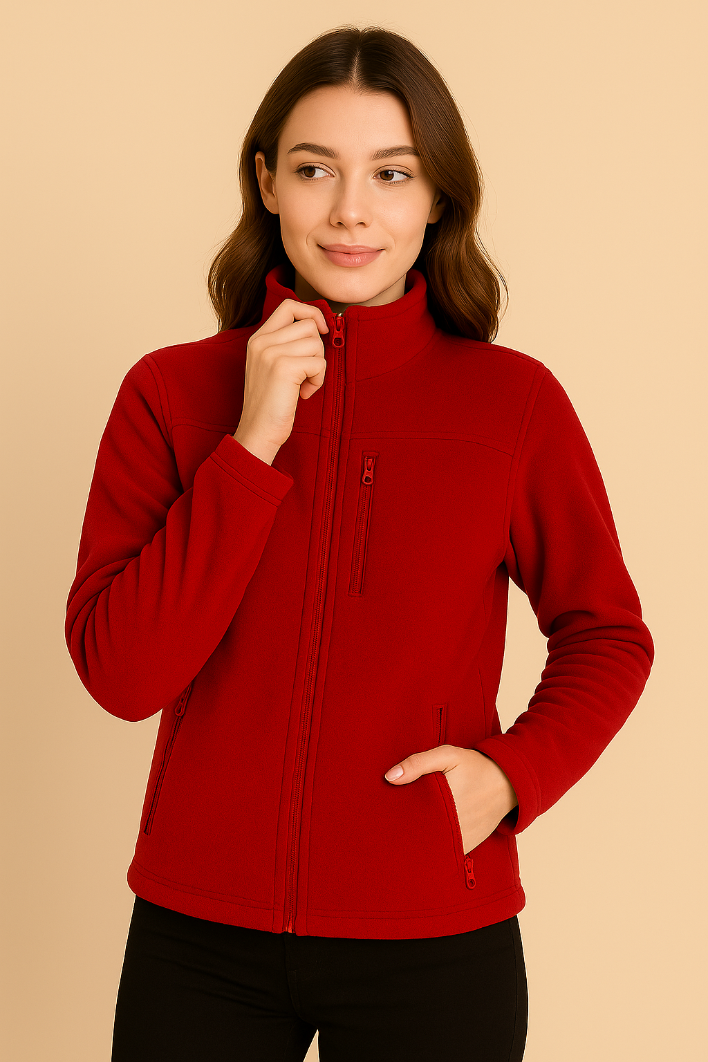 Unisex Fermuarlı Cepli Dik Yaka Polar