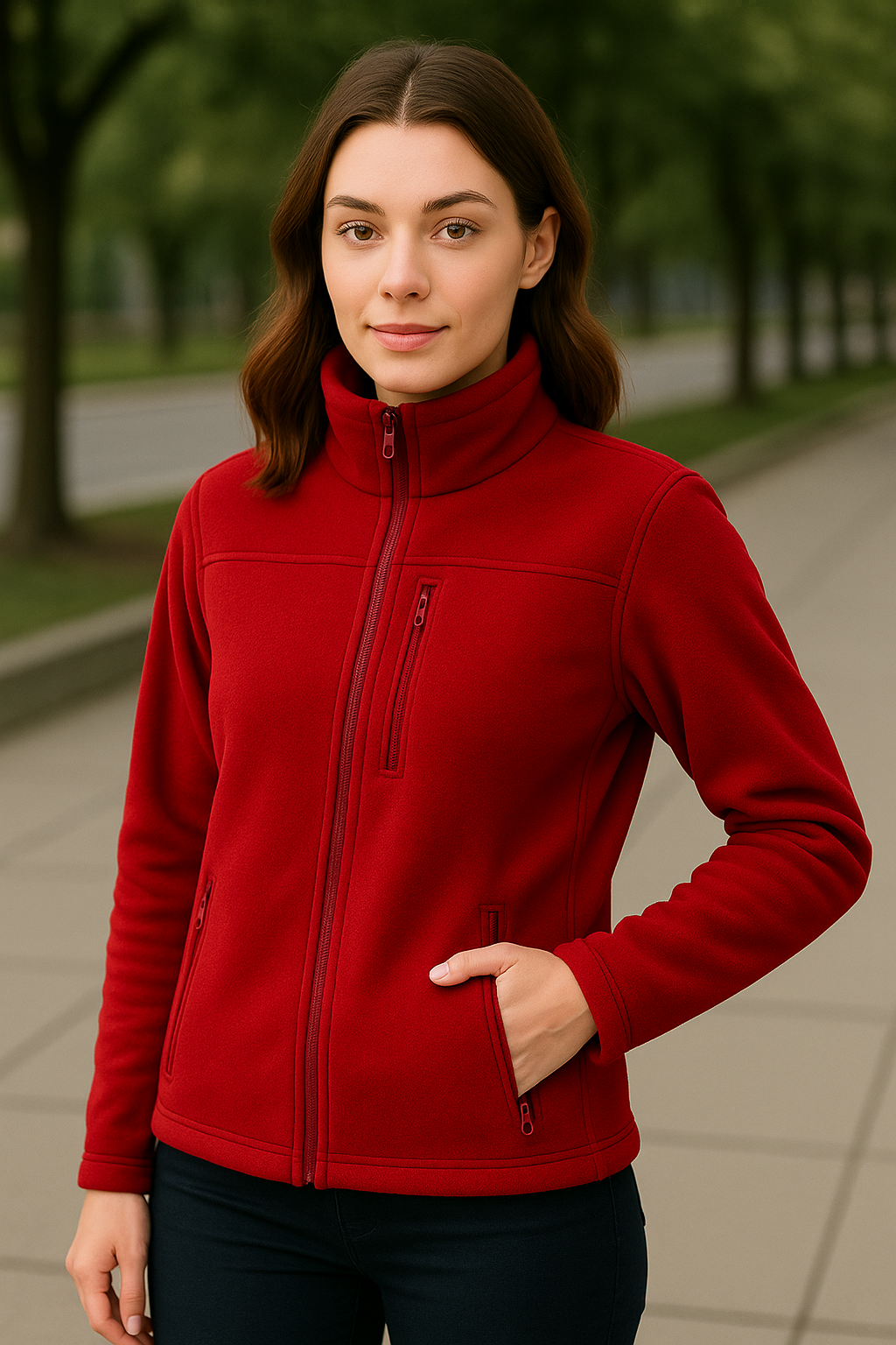 Unisex Fermuarlı Cepli Dik Yaka Polar