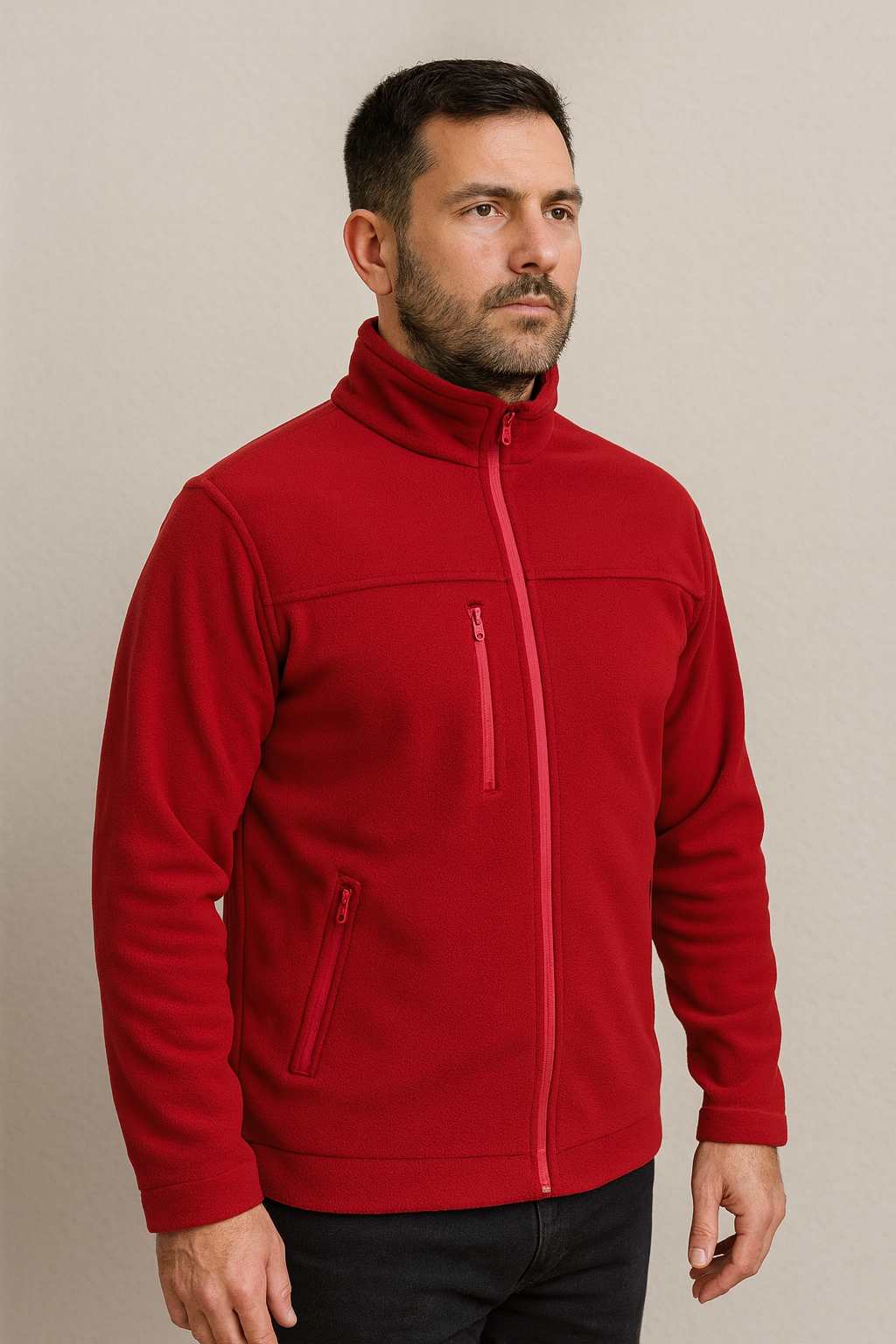 Unisex Fermuarlı Cepli Dik Yaka Polar