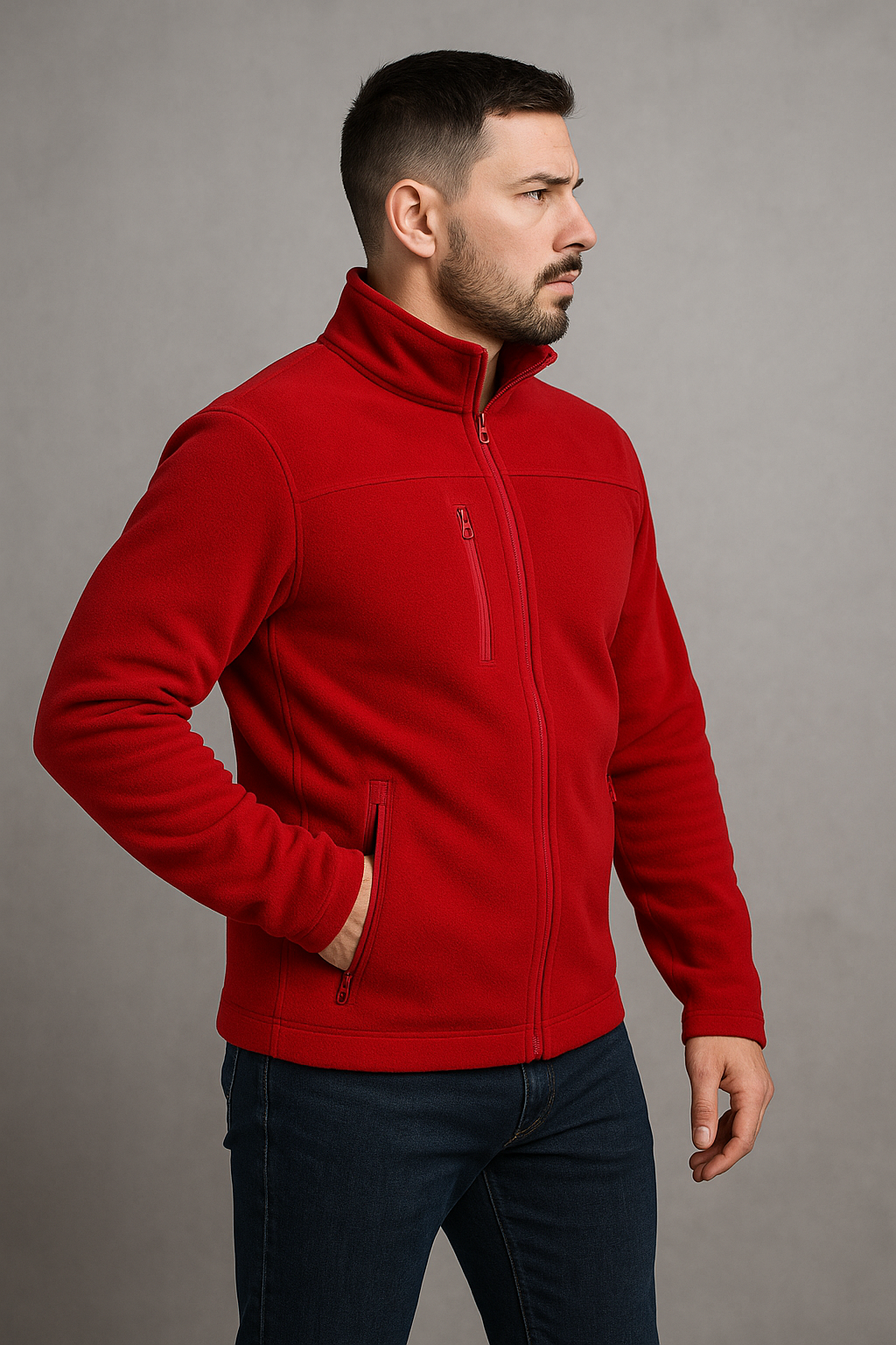 Unisex Fermuarlı Cepli Dik Yaka Polar