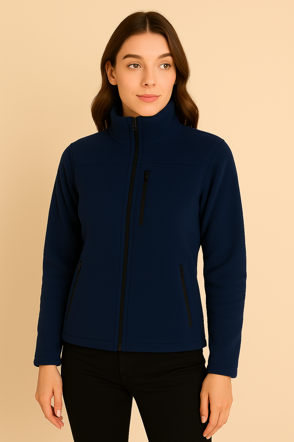 Unisex Fermuarlı Cepli Dik Yaka Polar