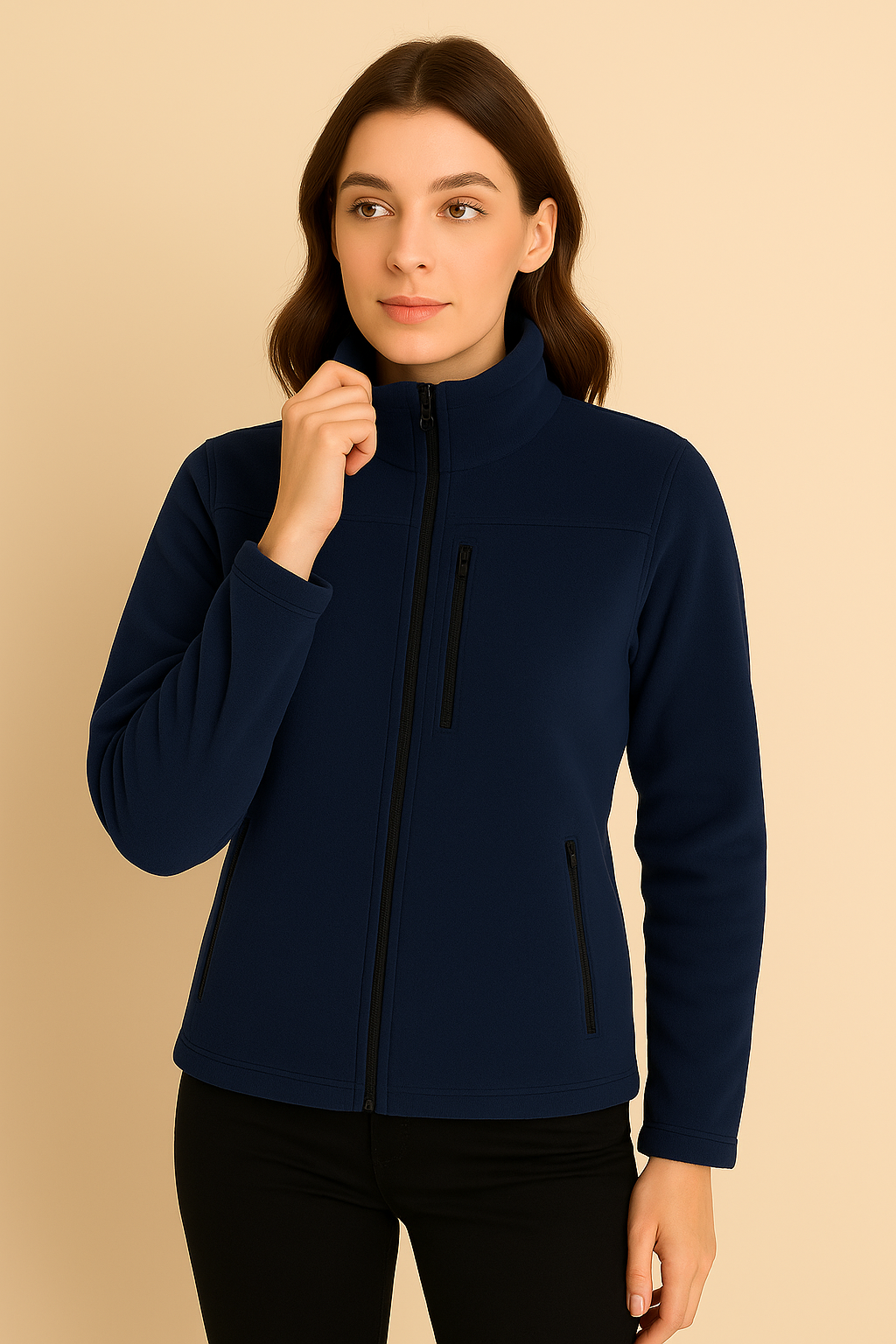 Unisex Fermuarlı Cepli Dik Yaka Polar