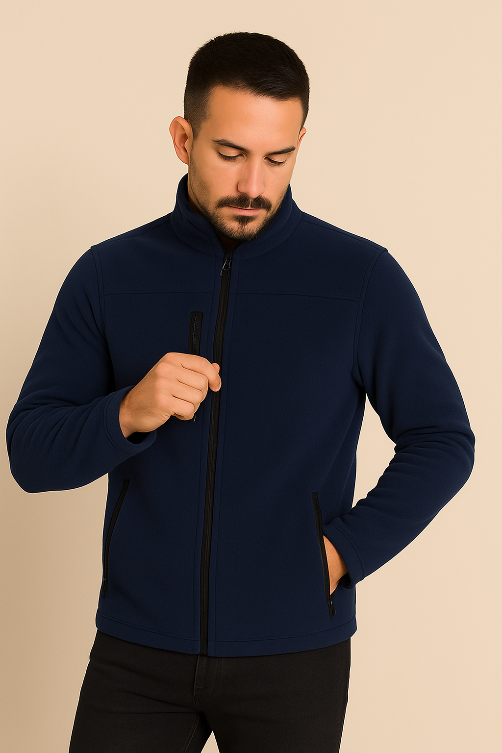 Unisex Fermuarlı Cepli Dik Yaka Polar
