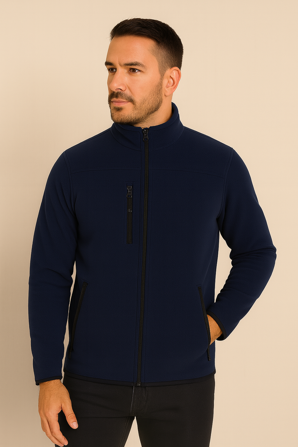 Unisex Fermuarlı Cepli Dik Yaka Polar