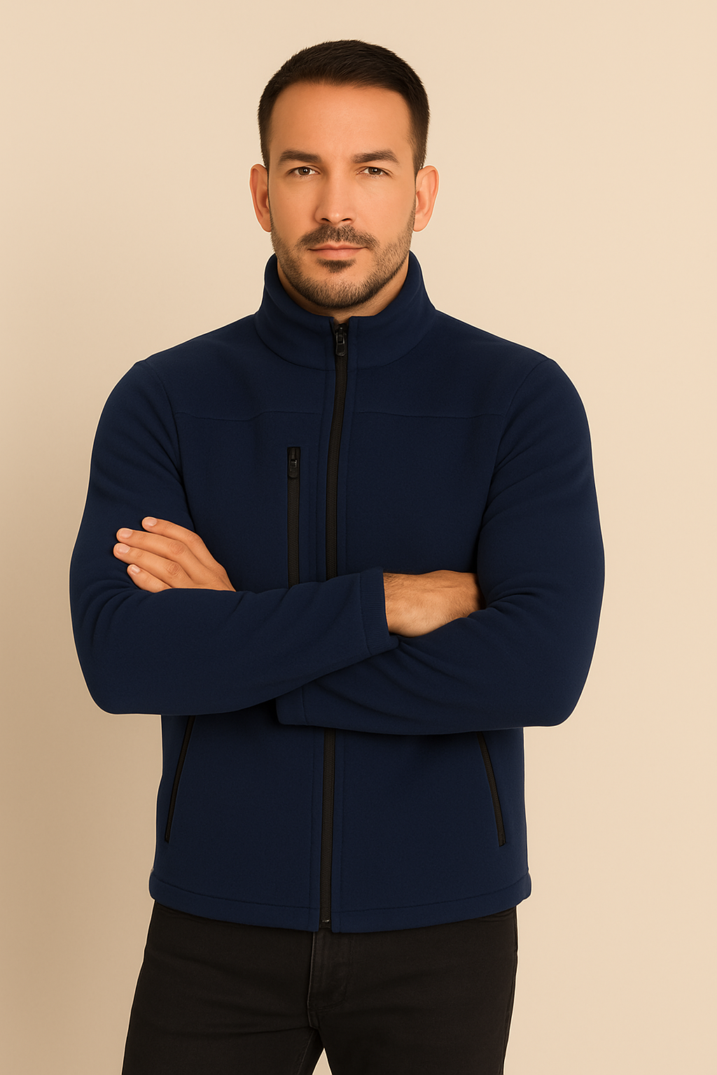 Unisex Fermuarlı Cepli Dik Yaka Polar