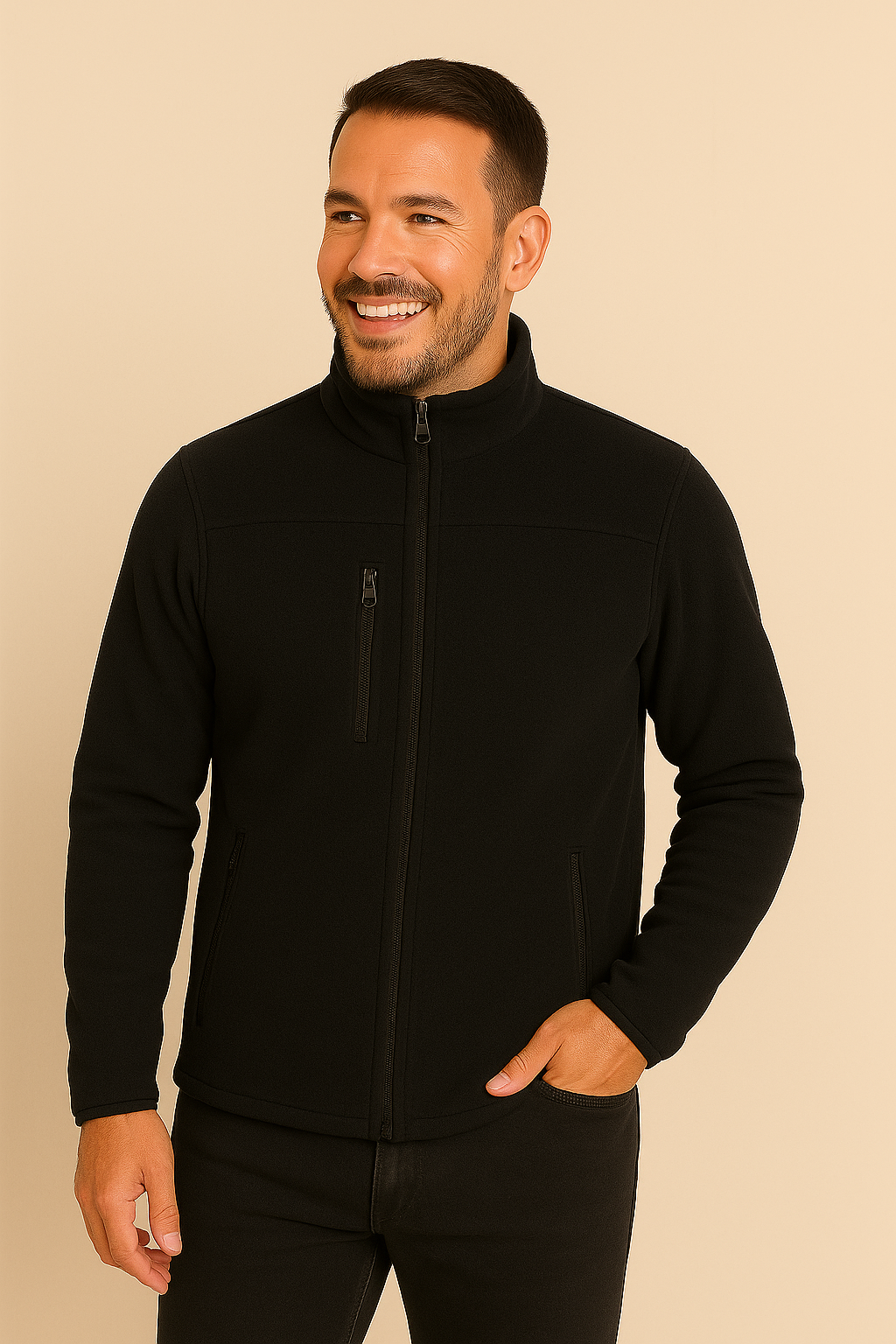 Unisex Fermuarlı Cepli Dik Yaka Polar