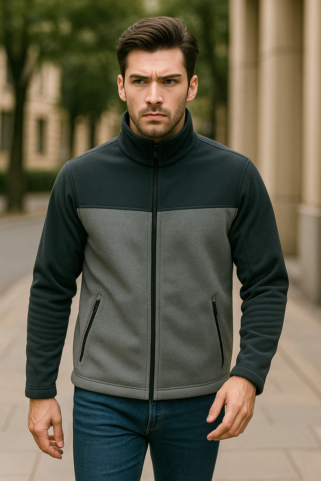 Unisex Fermuarlı Cepli Dik Yaka Polar