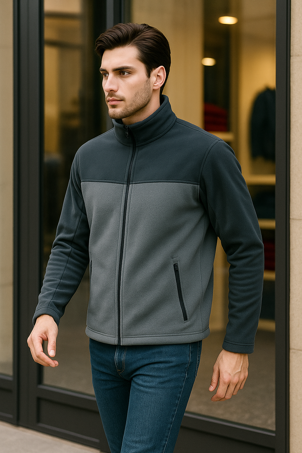 Unisex Fermuarlı Cepli Dik Yaka Polar