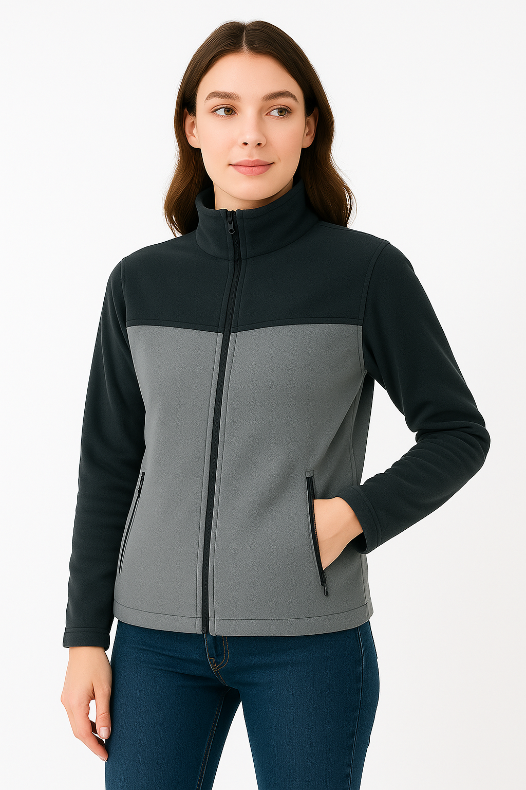 Unisex Fermuarlı Cepli Dik Yaka Polar