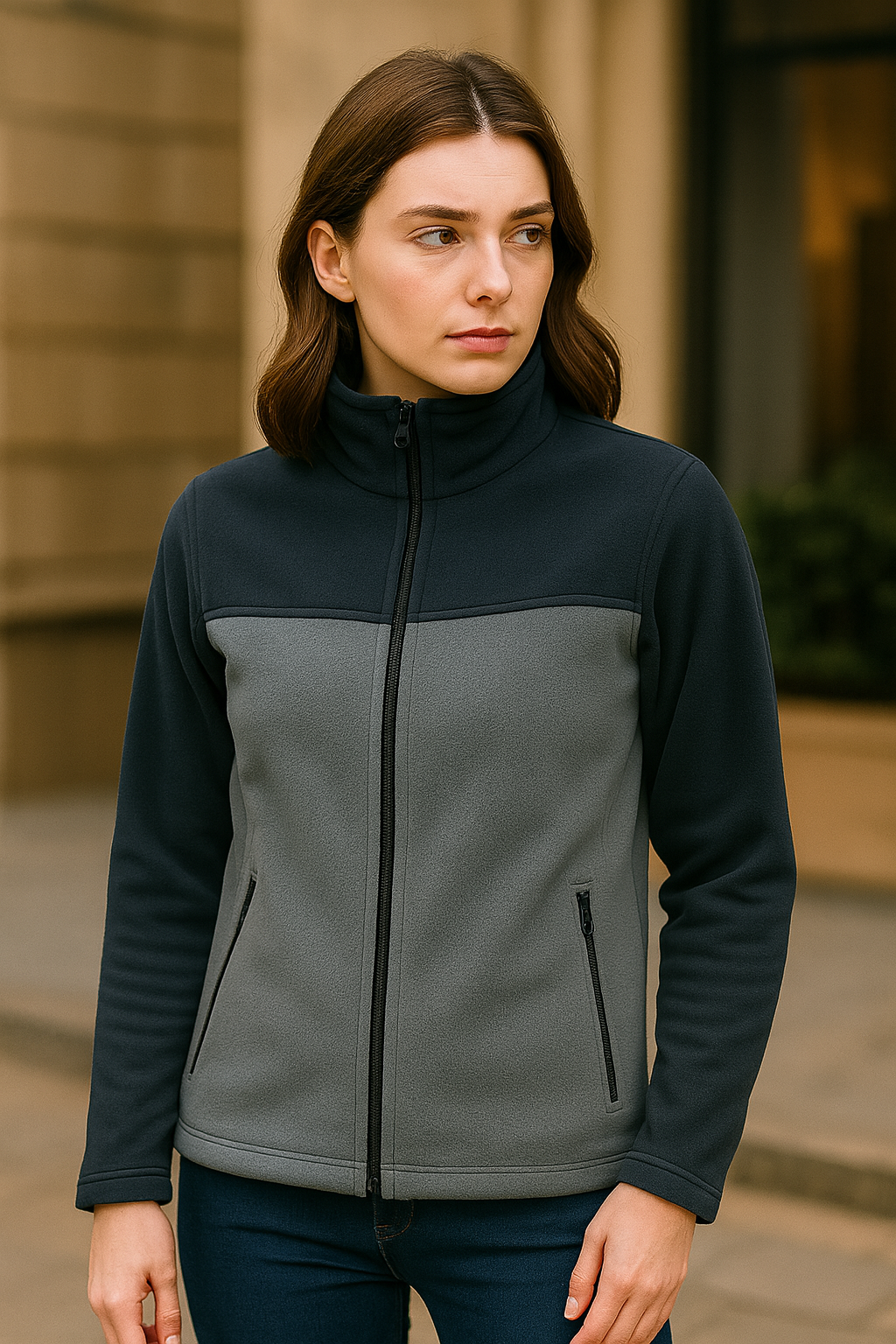 Unisex Fermuarlı Cepli Dik Yaka Polar