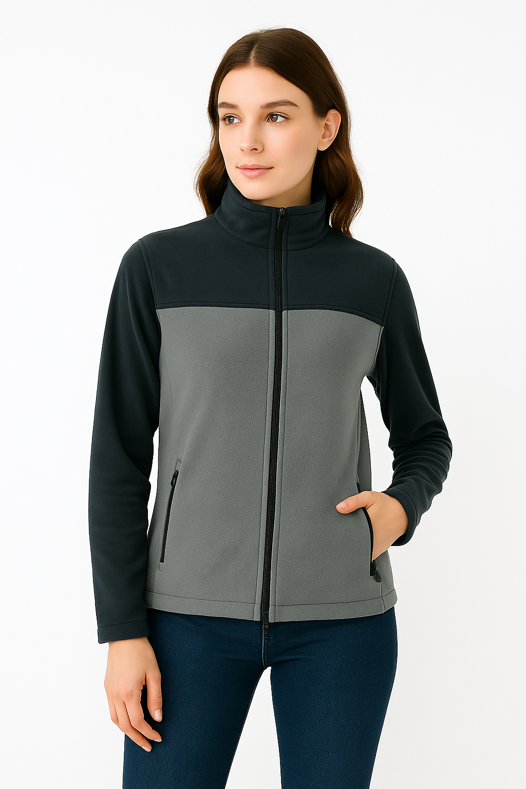 Unisex Fermuarlı Cepli Dik Yaka Polar